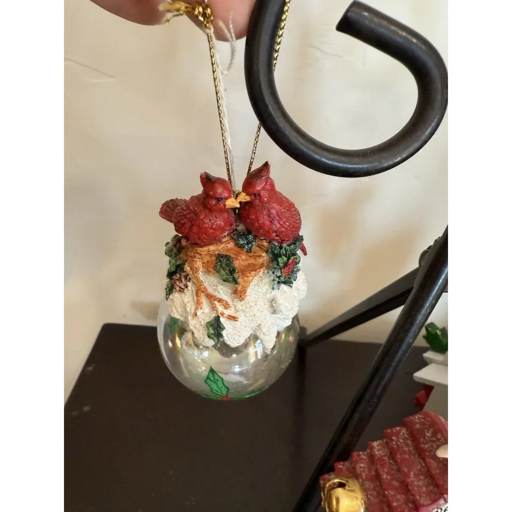 Lot of 5 Christmas Ornaments VTG Red Green Santa & Snowman Plush Music Box Clock